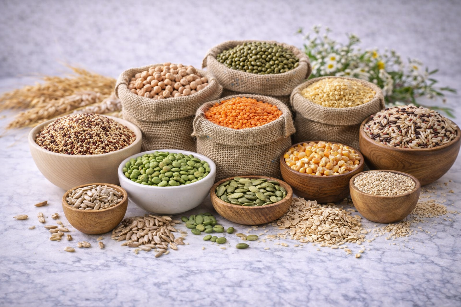 קטניות, דגנים וגרעינים